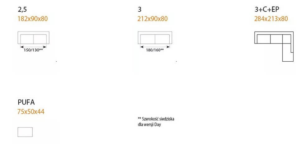 Sofa Salma MTI Furninova wymiary