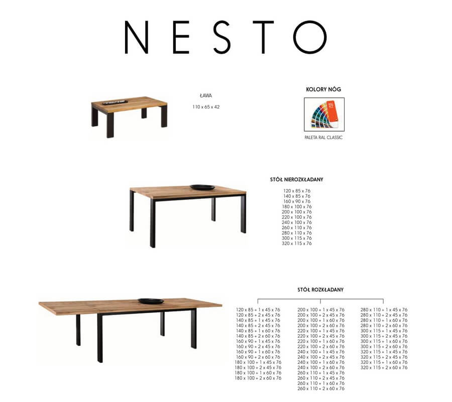 Wymiary stół dębowy Nesto