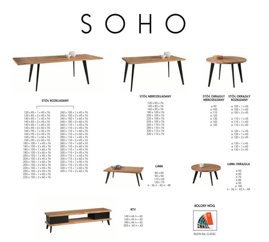 Stół dębowy Soho wymiary