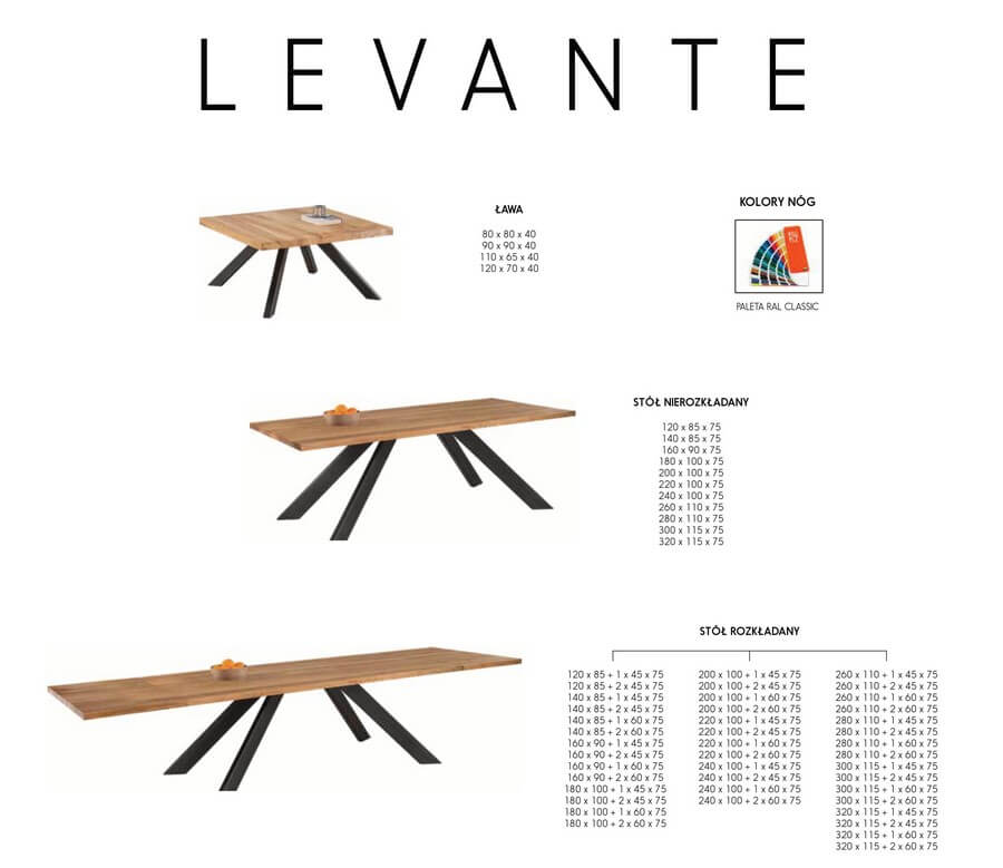 Stół Levante wymiary
