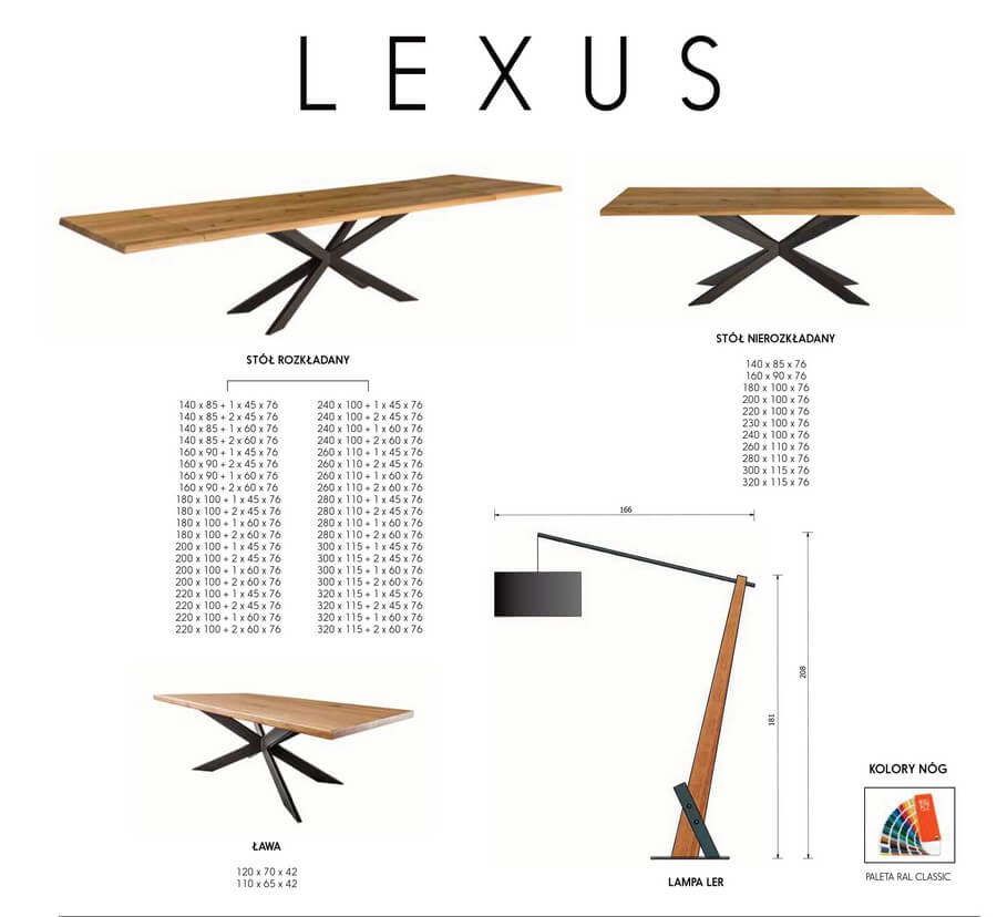 Wymiary stołu Lexus