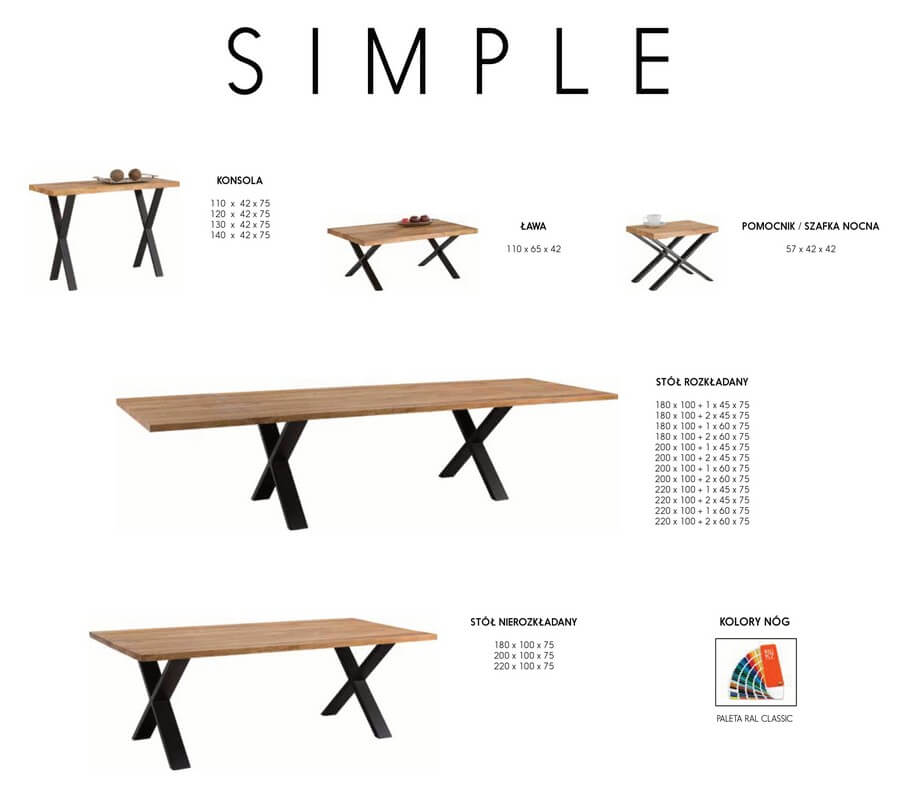 Stół Simple wymiary blatów
