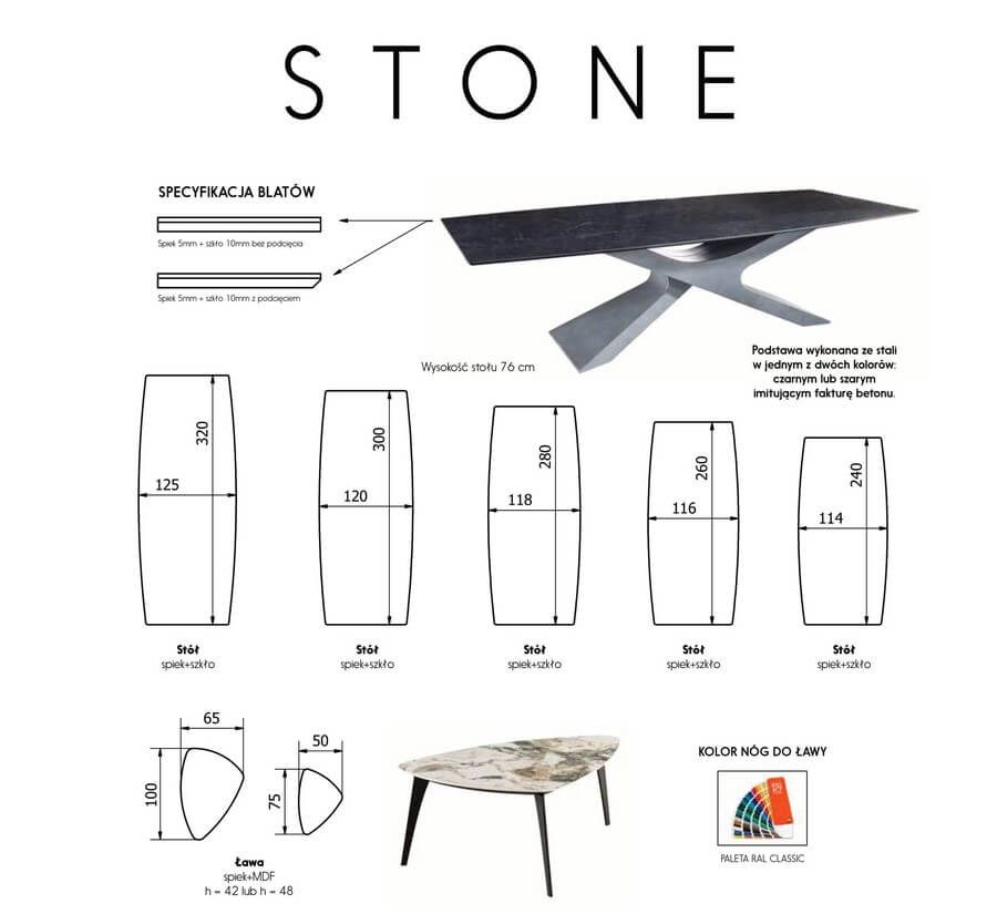 Stół Stone wymiary