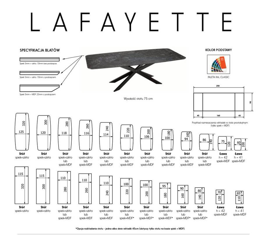Wymiary stołu Lafayette
